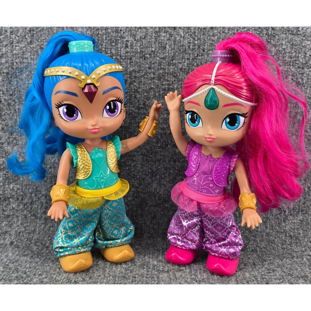 Mattel Shimmer and Shine Genie Dolls 12" Pink Blue Talking Light Up Set Works